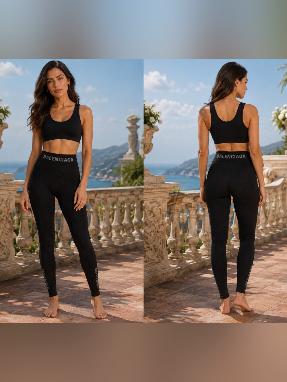 NWT Balenciaga Black Athletic Logo - Intarsia Leggings SZ M